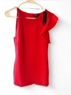 Lulu's Vibrant Red One-Shoulder Ruffle Mini Dress